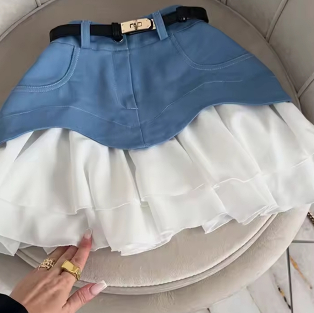 Denim Skirts Women Elegant High WaistZipper Pockets Pleasted Mini Skirt Female - Picture 4 of 5